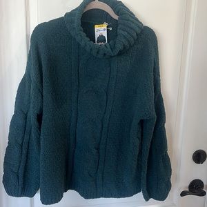 NWOT Seven7 deep teal, chenille, Cowell neck sweater. Size medium